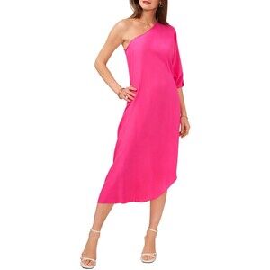 Vince Camuto NEW Womens Small Hot Pink One Shoulder 3/4 Sleeve Caftan Midi Dress